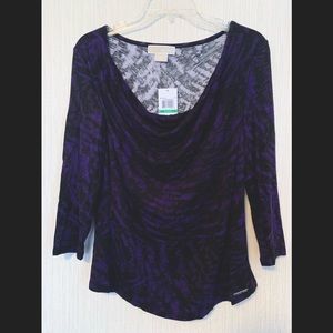 Michael Kors NWT Petite Large Purple & Black Ladies Top